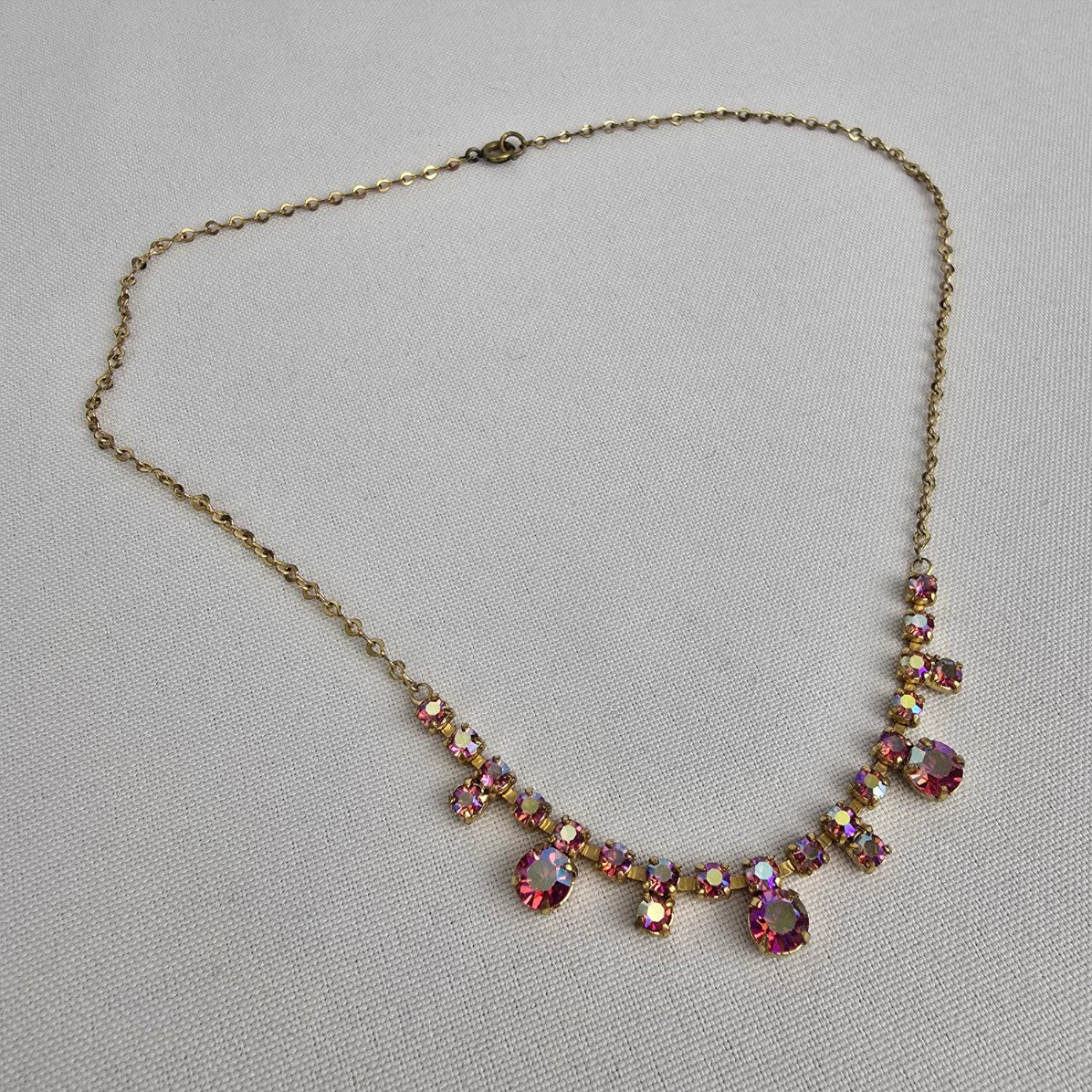 Vintage Gold & Pink Rhinestone Necklace
