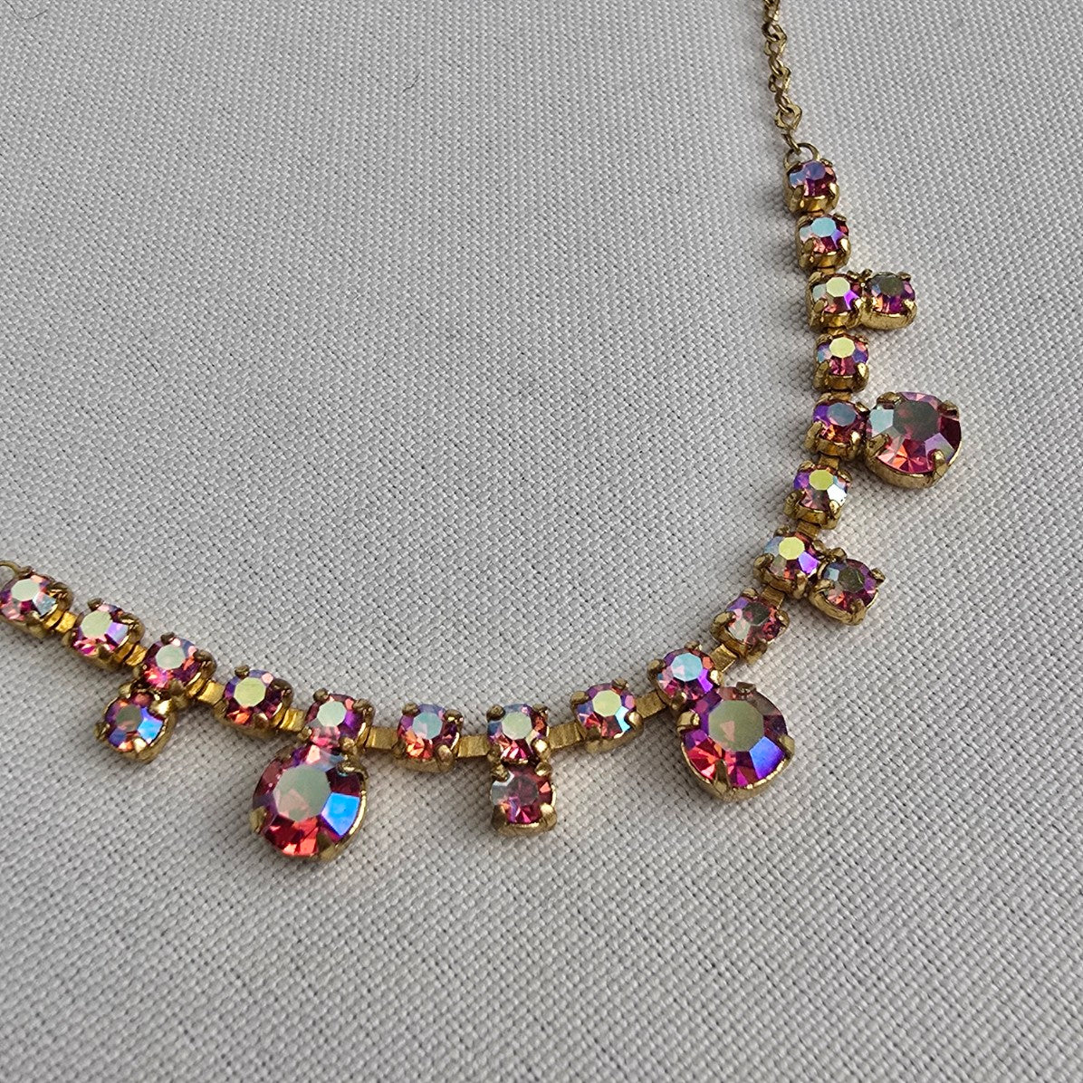 Vintage Gold & Pink Rhinestone Necklace