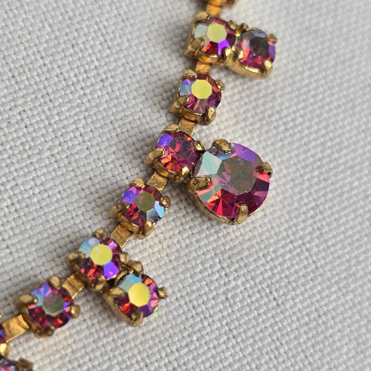 Vintage Gold & Pink Rhinestone Necklace