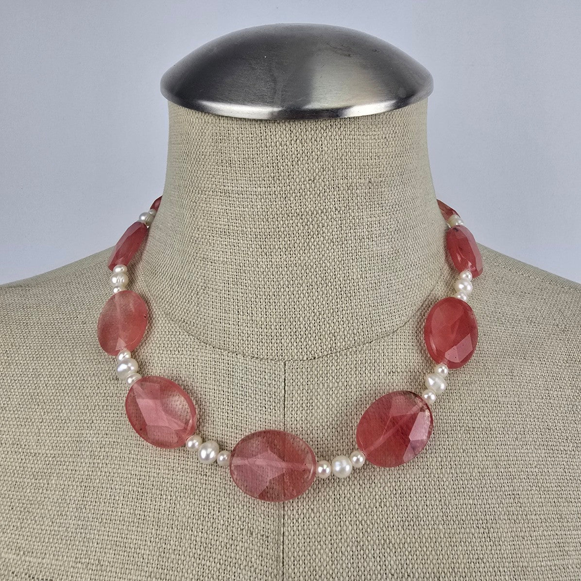 Polished Natural Stone Faux Pearl Necklace