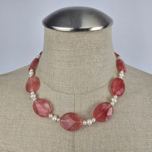 Polished Natural Stone Faux Pearl Necklace