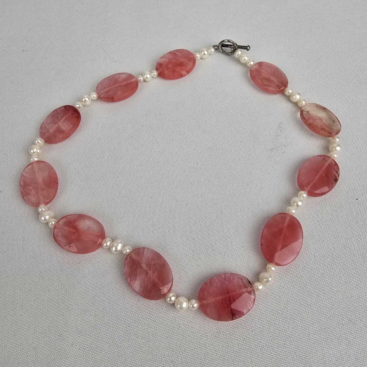 Polished Natural Stone Faux Pearl Necklace