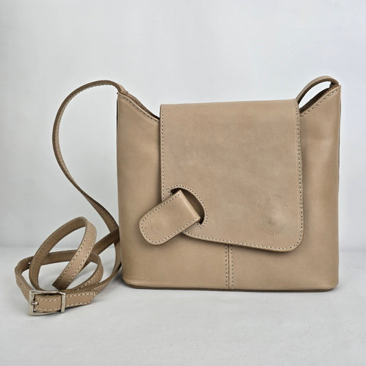 Made In Italy Cream Leather Crossbody Purse