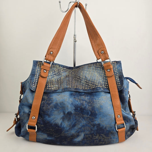 MMS Blue Denim Studded Shoulder Purse