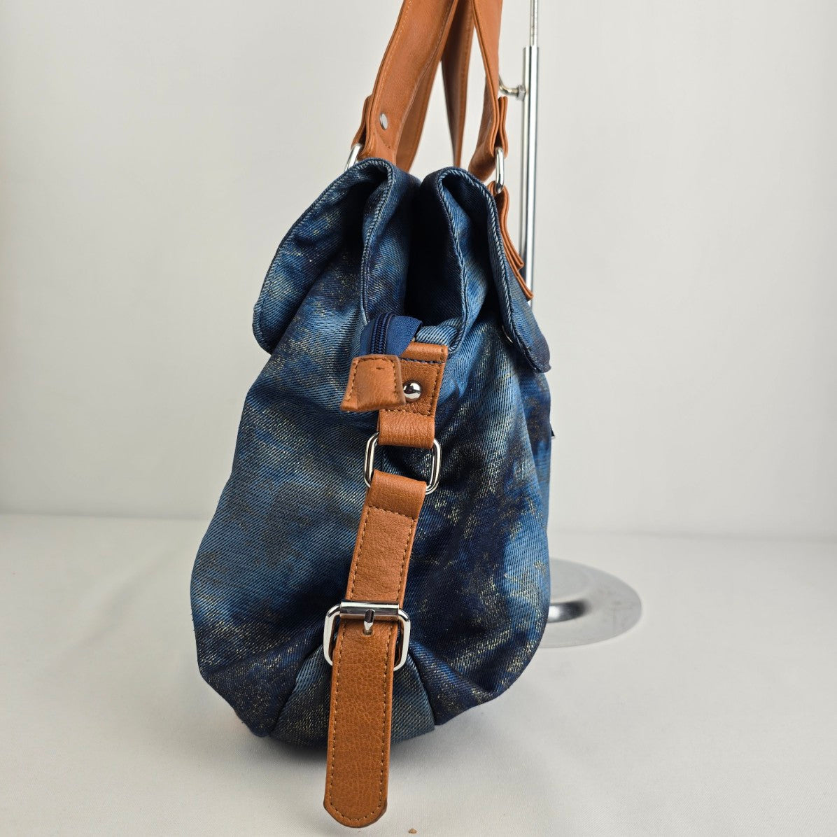 MMS Blue Denim Studded Shoulder Purse