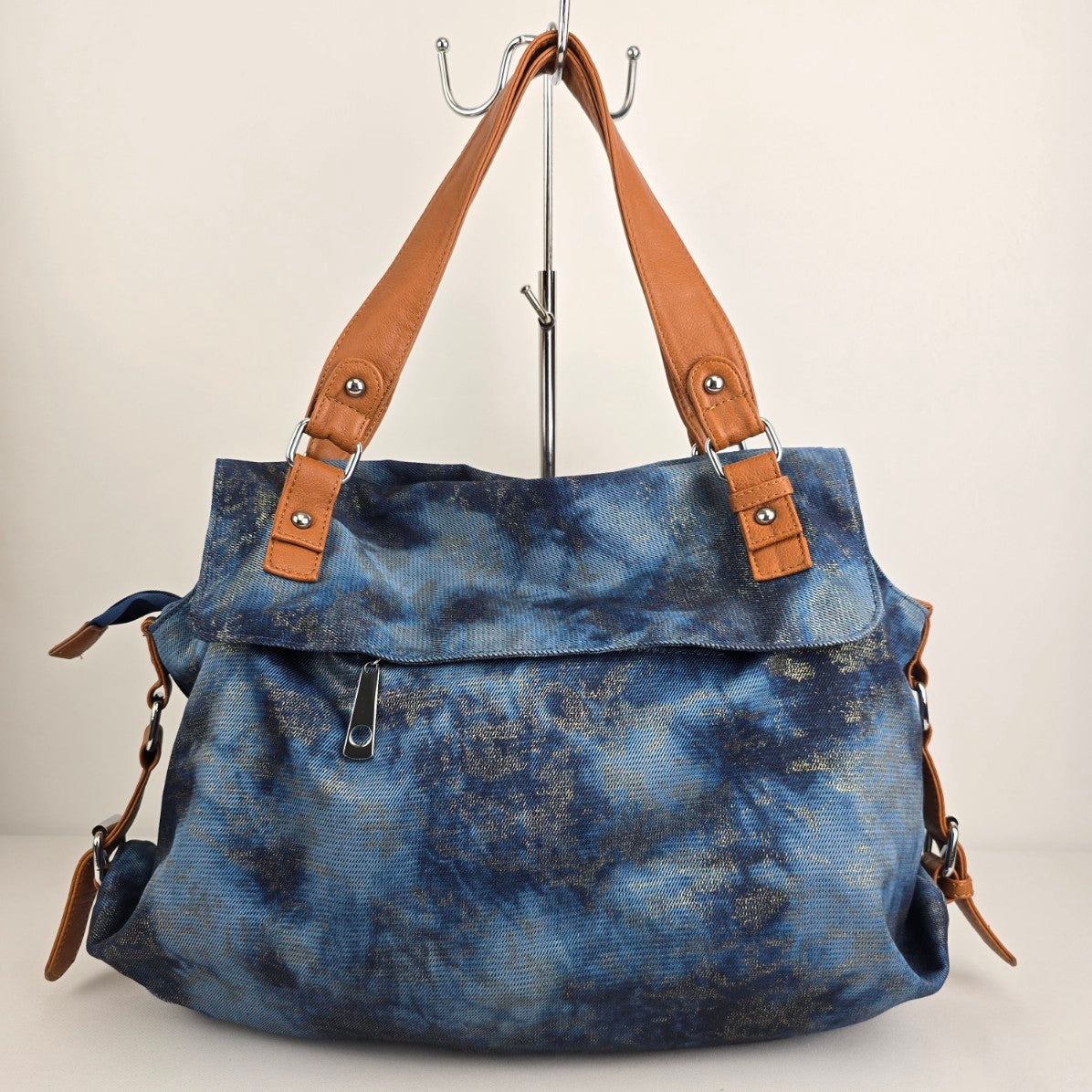 MMS Blue Denim Studded Shoulder Purse