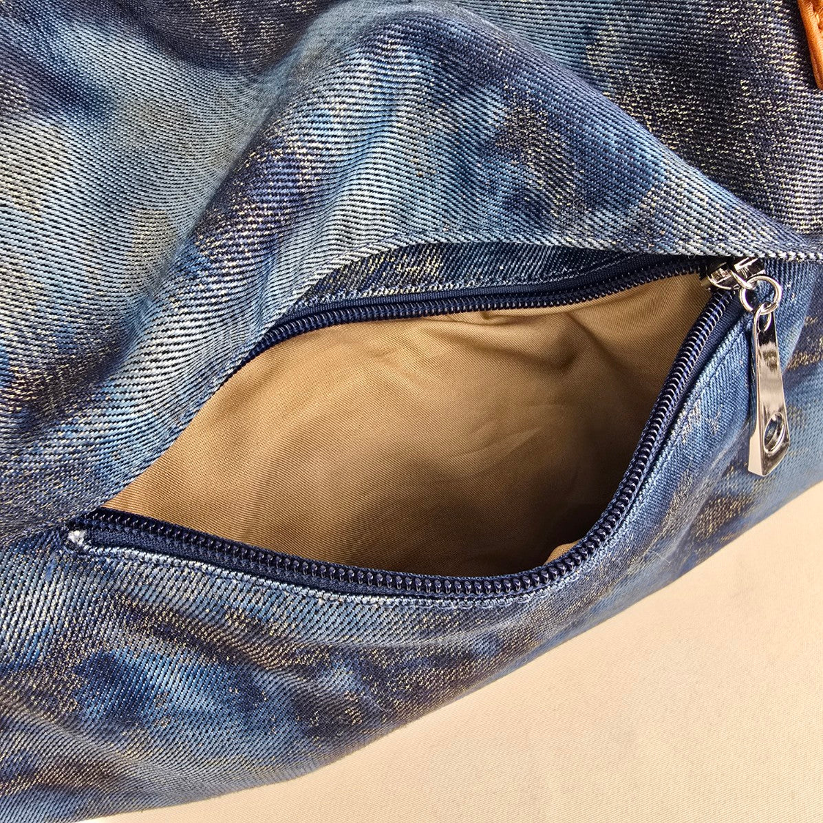 MMS Blue Denim Studded Shoulder Purse