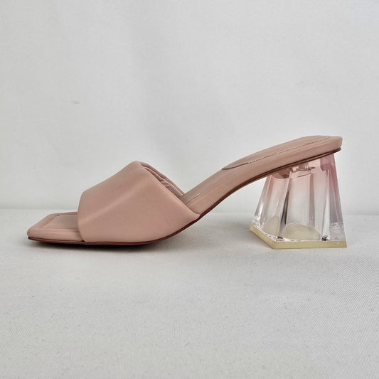 Aldo Pink Square Toe Clear Chunky Heel Mule Shoes Size 7