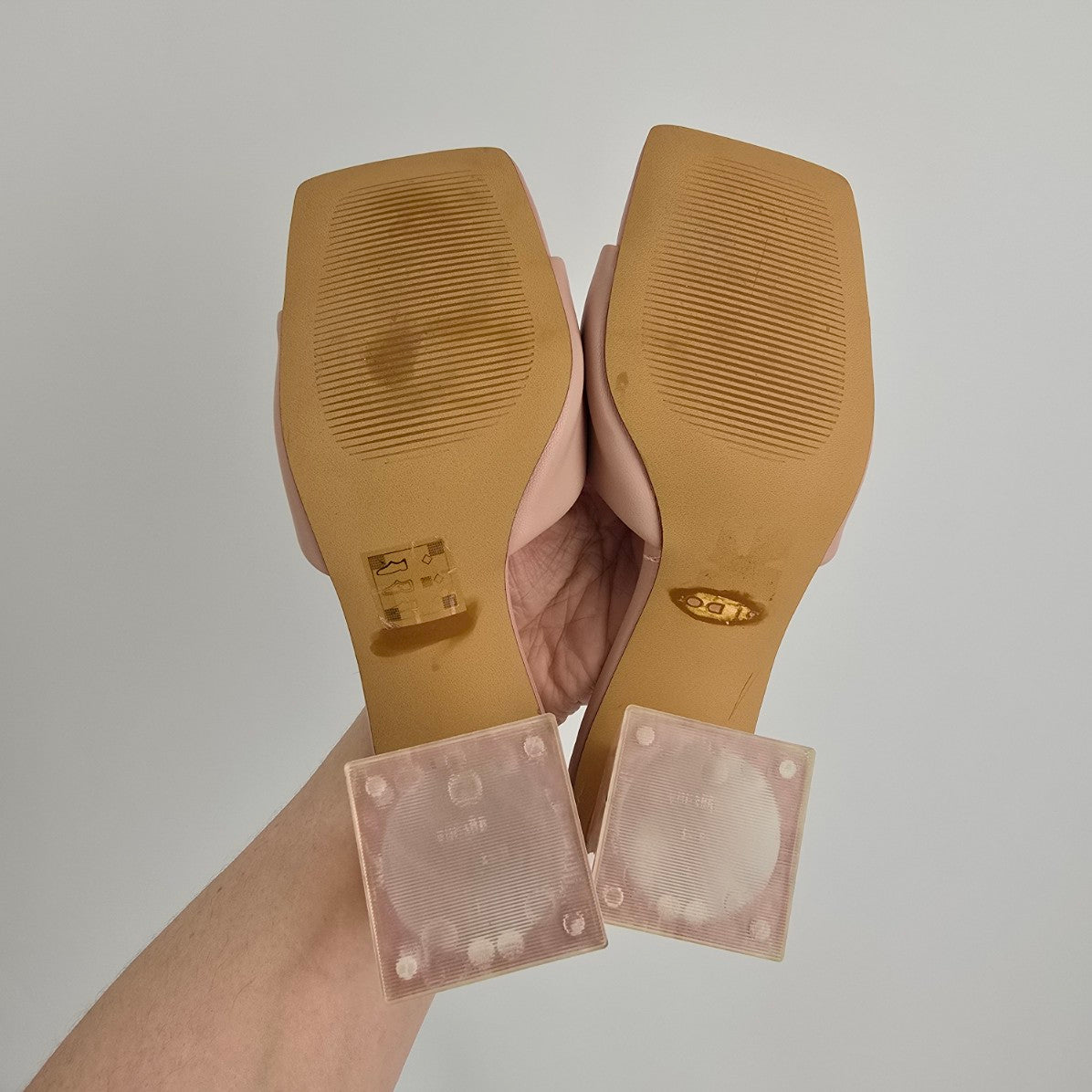 Aldo Pink Square Toe Clear Chunky Heel Mule Shoes Size 7