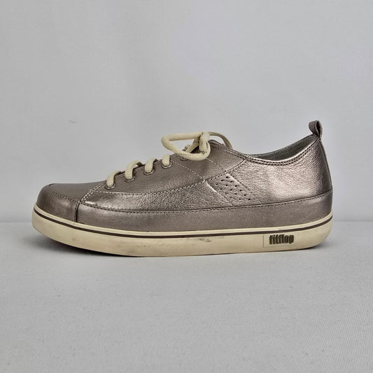 Fitflop Silver Metallic Leather Lace Up Sneakers Shoes Size 8