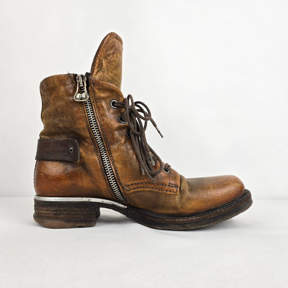 AS98 Brown Leather Strappy Ankle Boots Size 6