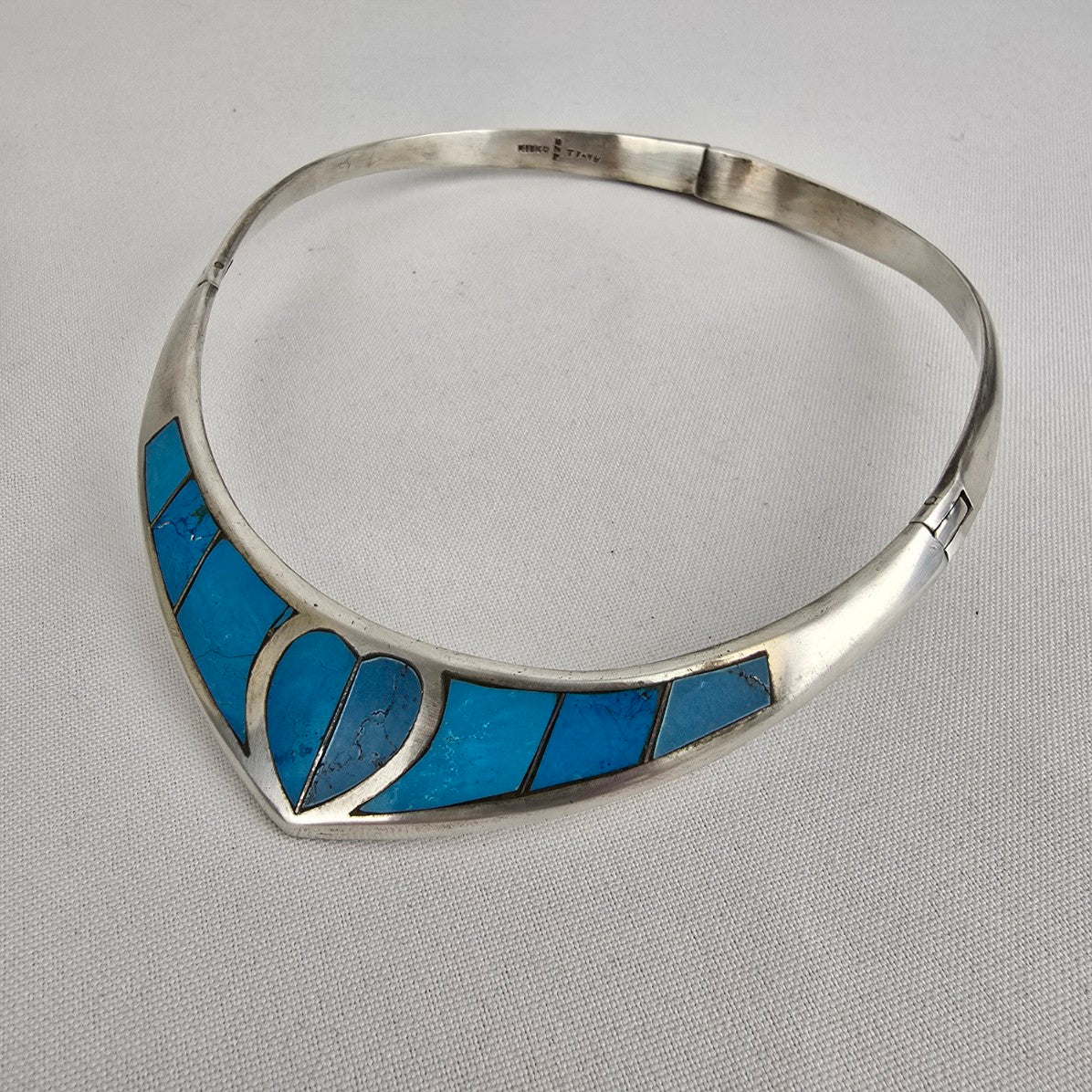 Vintage Taxco Sterling Silver 925 Turquoise Collar Heart Necklace