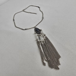 Silver & Blue Rhinestone Fringe Necklace