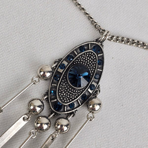 Silver & Blue Rhinestone Fringe Necklace