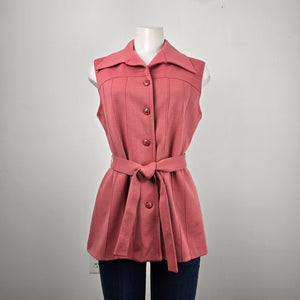 Vintage White Stag Pink Button Up Belted Vest Size M/L