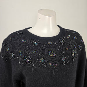 Vintage Climax Black Beaded Lambs Wool Angora Knit Sweater Size M