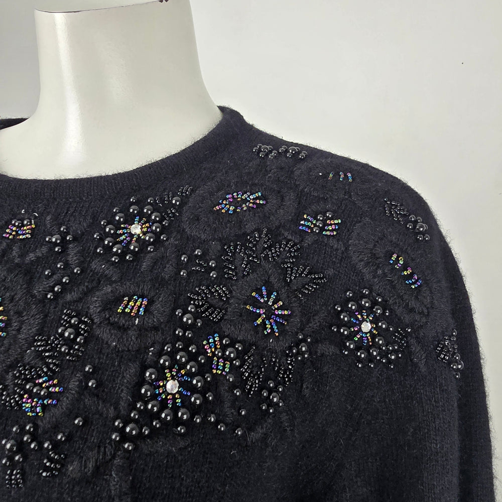 Vintage Climax Black Beaded Lambs Wool Angora Knit Sweater Size M