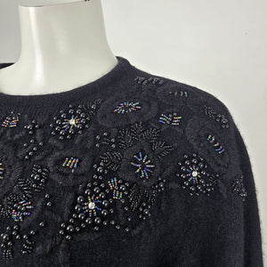 Vintage Climax Black Beaded Lambs Wool Angora Knit Sweater Size M
