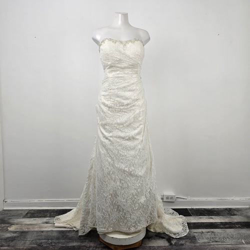 White Lace Beaded Corset Back Wedding Gown Size M/L