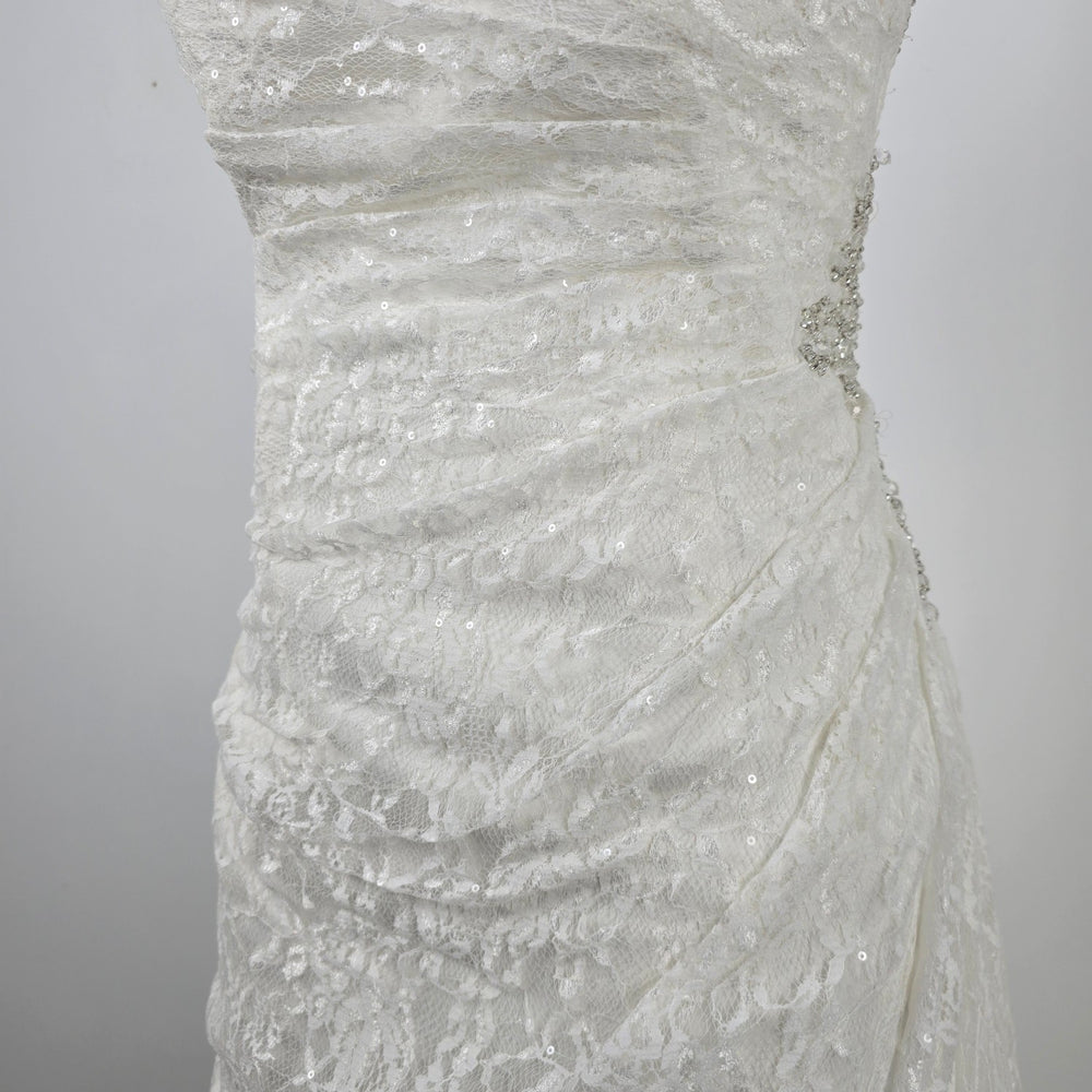 White Lace Beaded Corset Back Wedding Gown Size M/L
