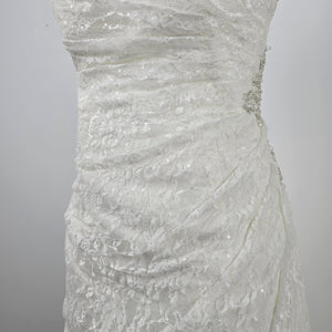 White Lace Beaded Corset Back Wedding Gown Size M/L