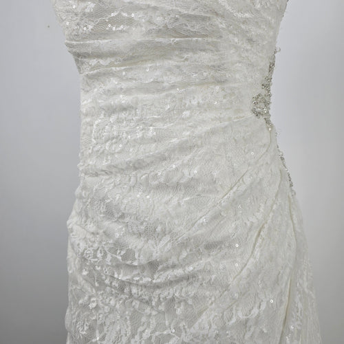 White Lace Beaded Corset Back Wedding Gown Size M/L