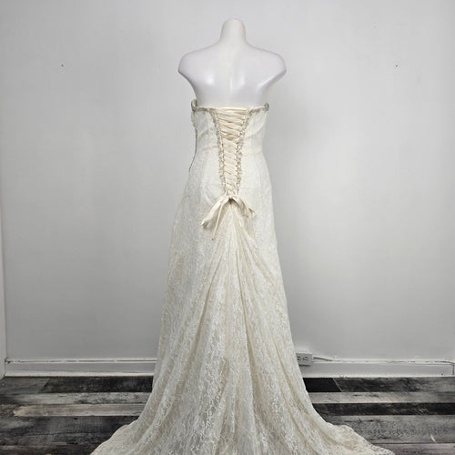White Lace Beaded Corset Back Wedding Gown Size M/L