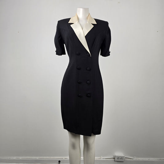 Vintage Savannah Black & Cream Collared Double Breasted Dress Size S