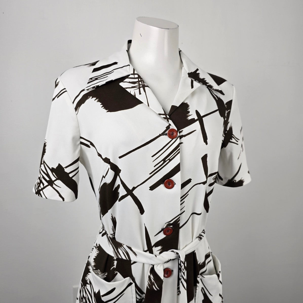 Vintage Leo Danal White Button Front Dress Size M