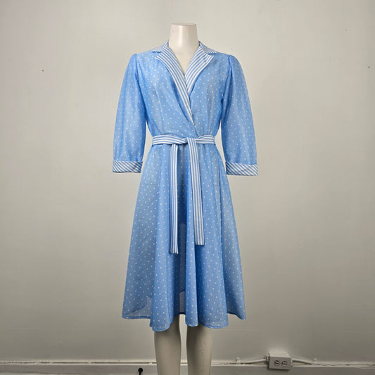 Vintage Blue Polka Dot Fit & Flare Dress Size M