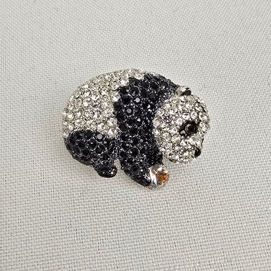 Panda Bear Black Crystal Rhinestone Brooch