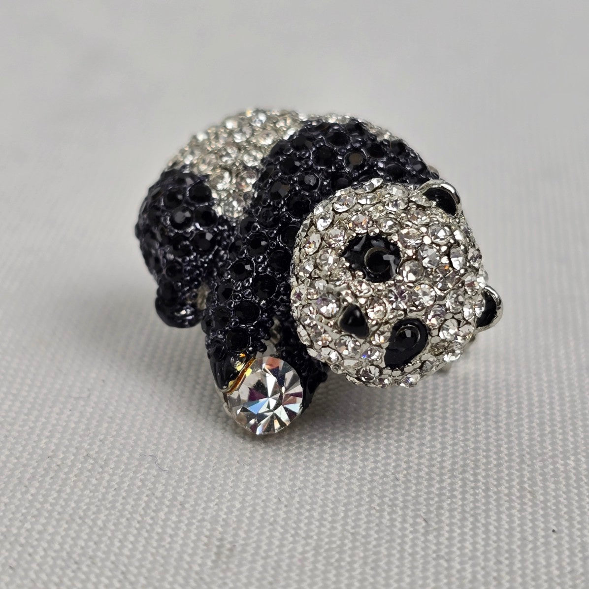 Panda Bear Black Crystal Rhinestone Brooch