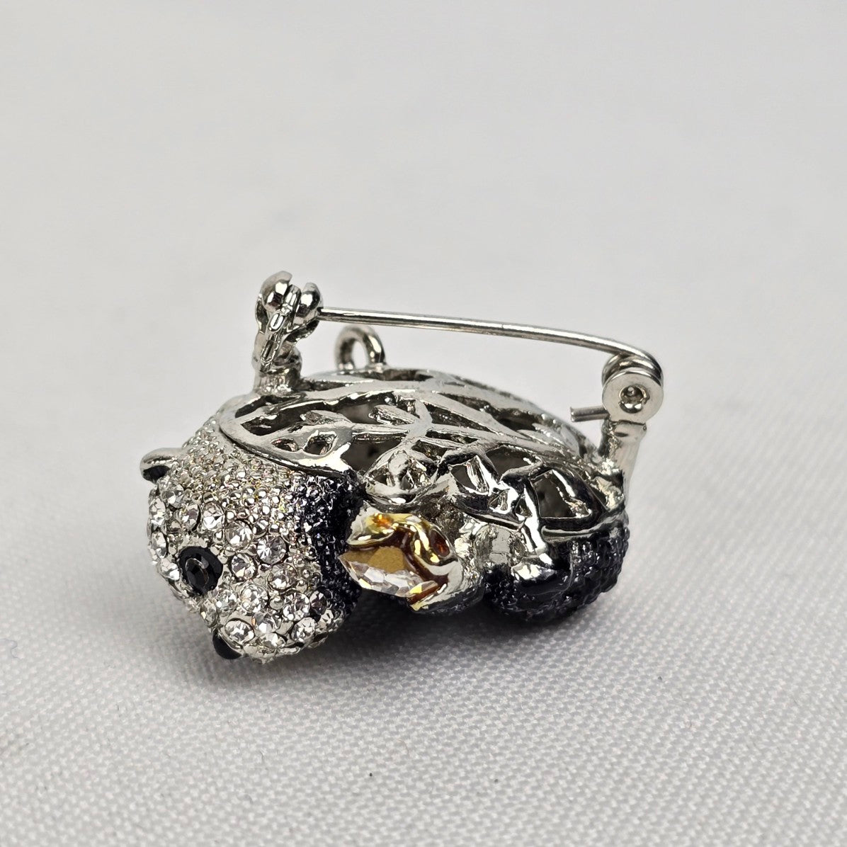 Panda Bear Black Crystal Rhinestone Brooch