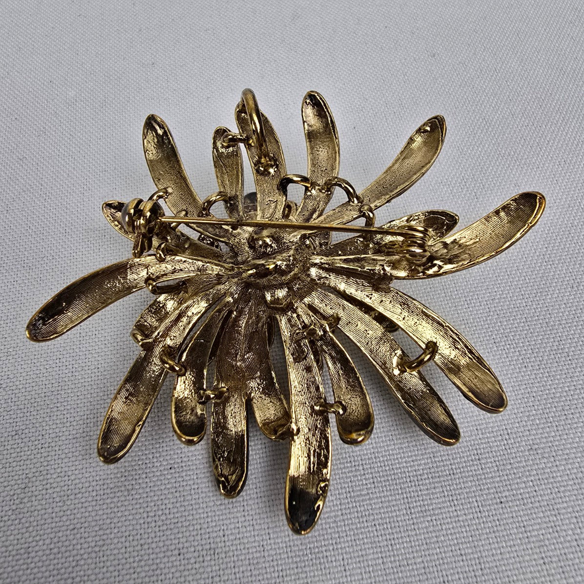 Gold Rainbow Crystal Rhinestone Flower Brooch