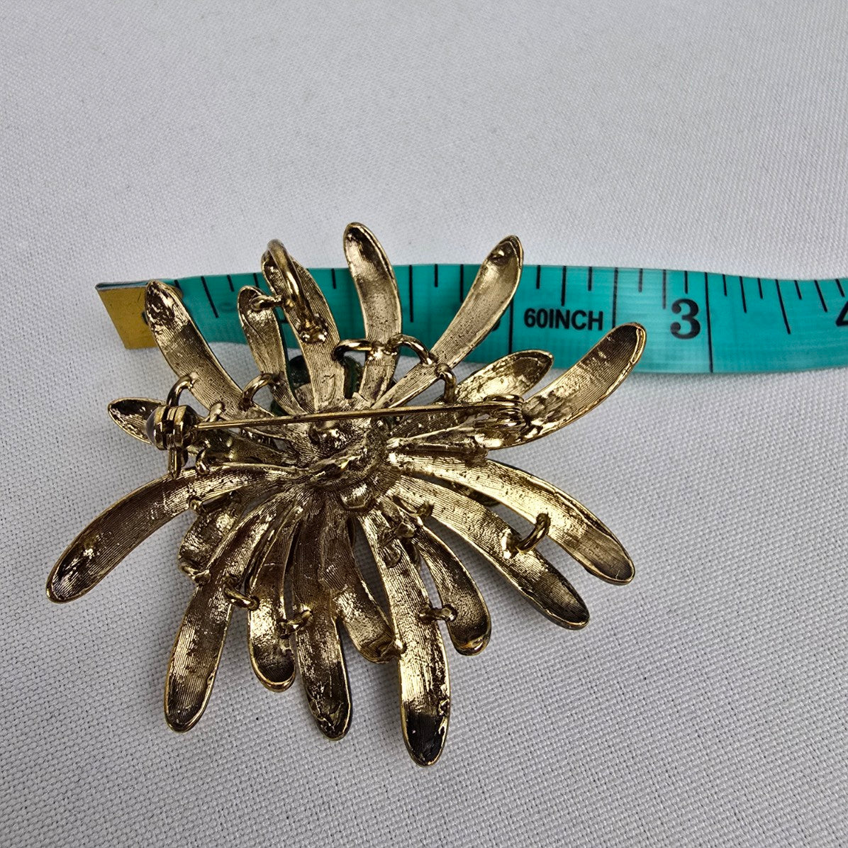 Gold Rainbow Crystal Rhinestone Flower Brooch