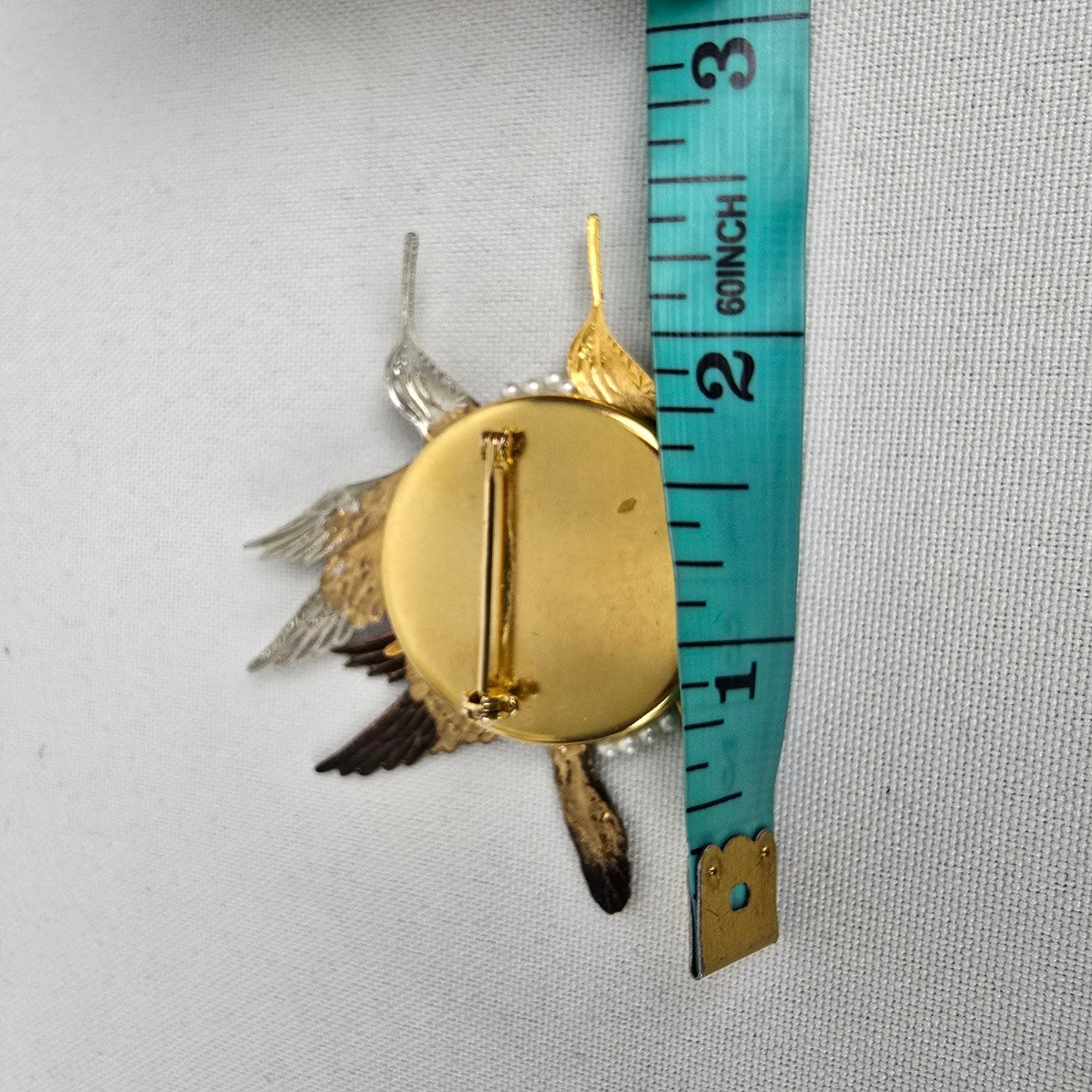 Handmade Bird In Flight Brooch Faux Pearl Multi Tone