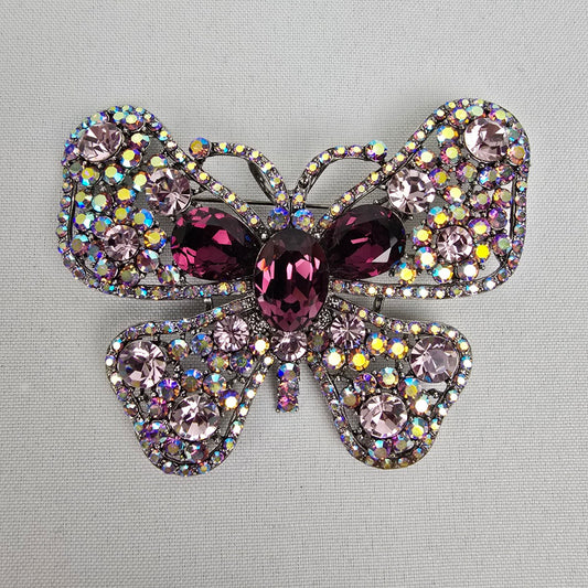 Silver & Purple Rhinestone Oversize Butterfly Brooch