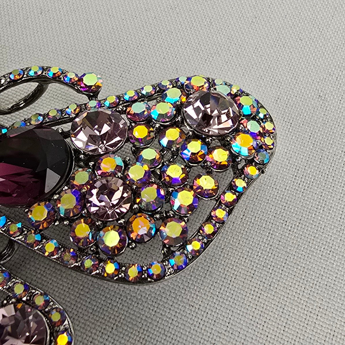 Silver & Purple Rhinestone Oversize Butterfly Brooch
