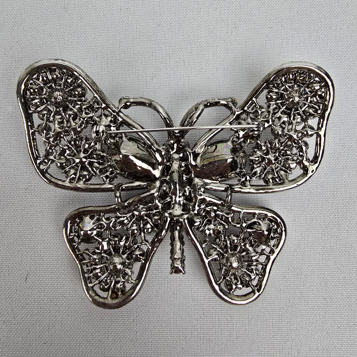 Silver & Purple Rhinestone Oversize Butterfly Brooch