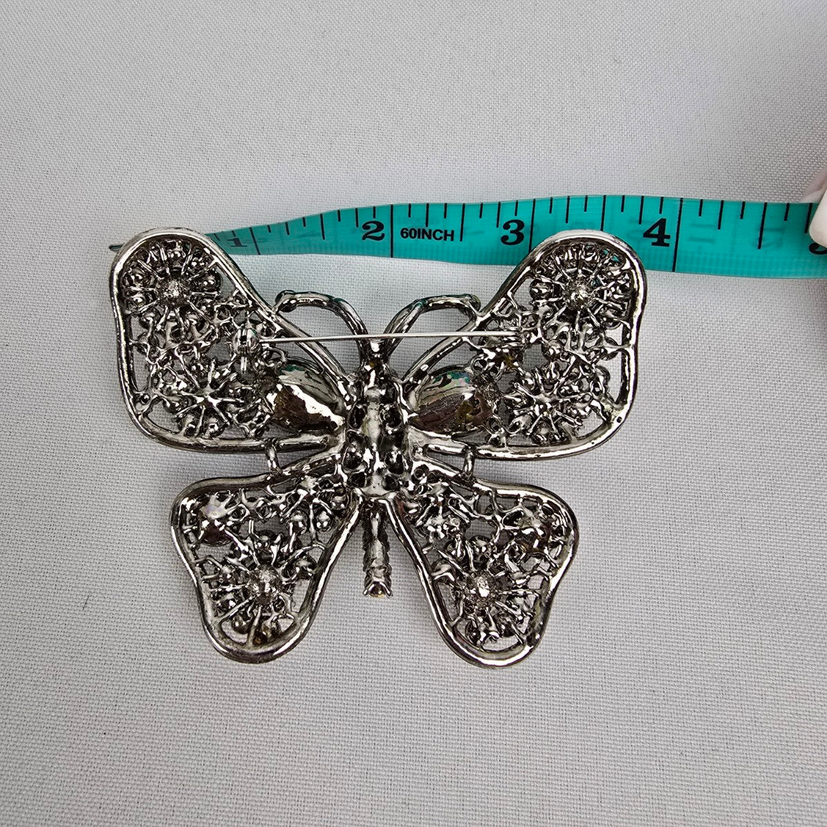 Silver & Purple Rhinestone Oversize Butterfly Brooch