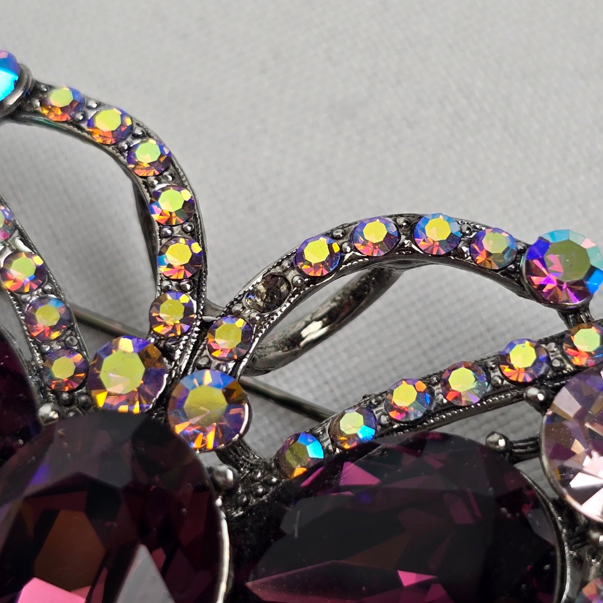 Silver & Purple Rhinestone Oversize Butterfly Brooch