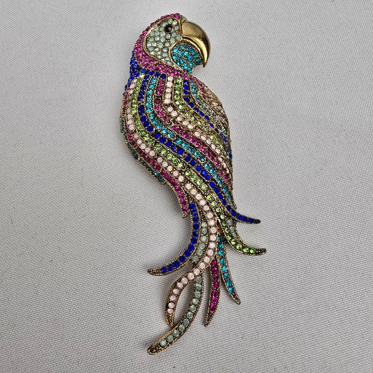 Parrot Colorful Rhinestone Oversize Bird Brooch