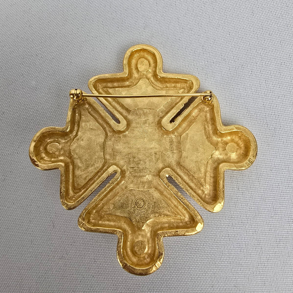 Vintage Anne Klein Maltese Cross Black Enamel And Pearl Brooch