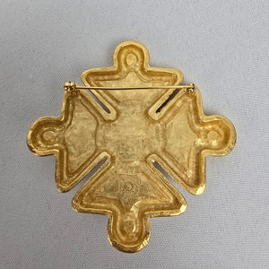 Vintage Anne Klein Maltese Cross Black Enamel And Pearl Brooch