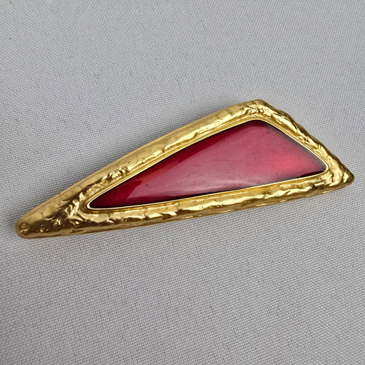 Vintage Red Enamel Gold Triangle Brooch