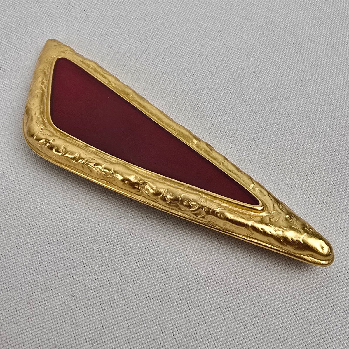 Vintage Red Enamel Gold Triangle Brooch