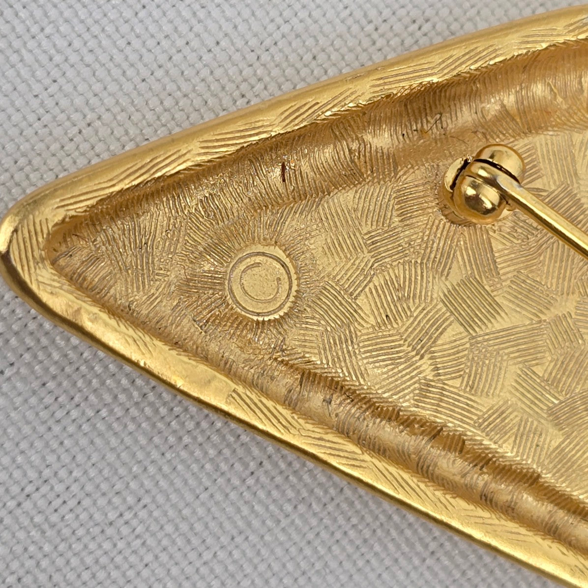 Vintage Red Enamel Gold Triangle Brooch