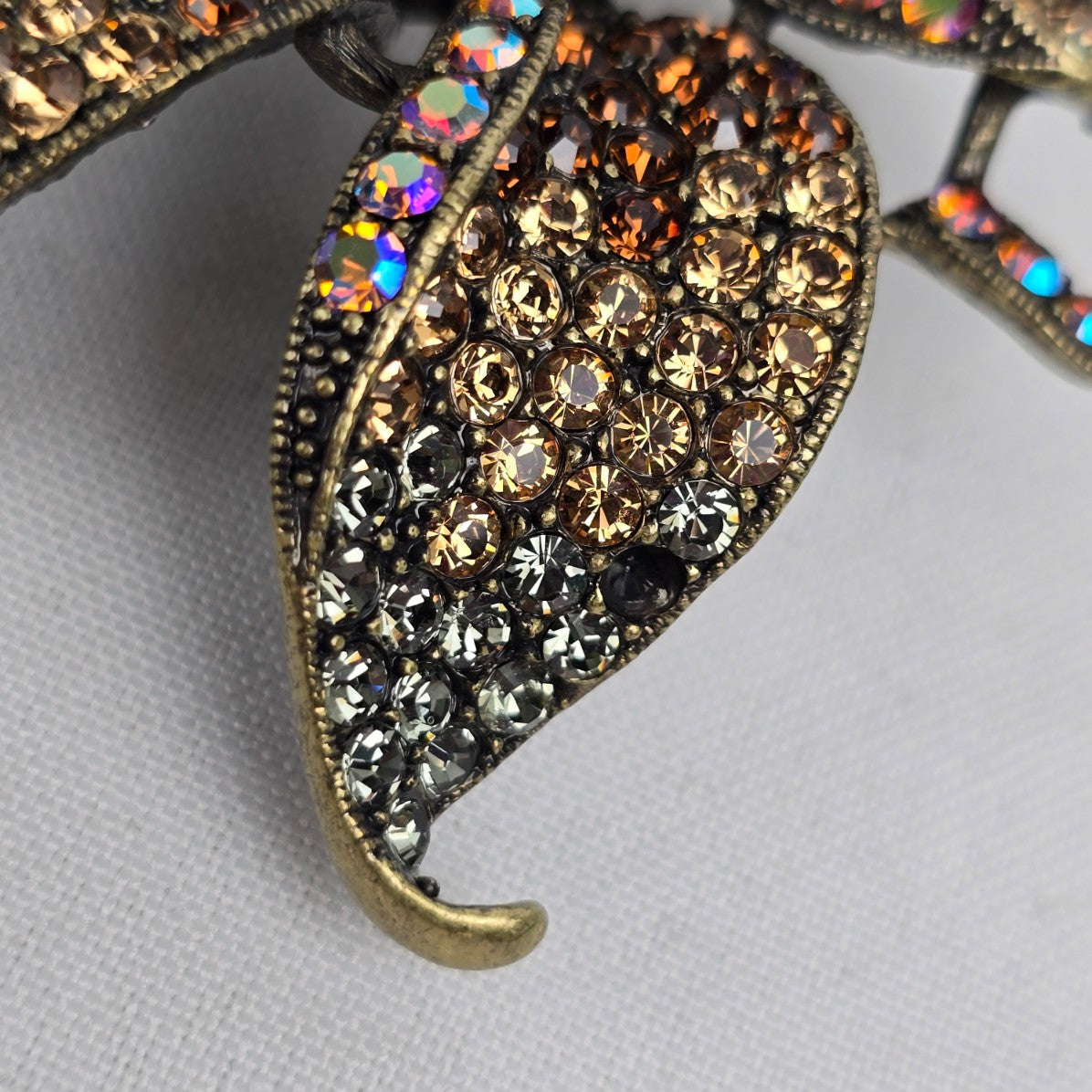 Janus Bronze Crystal Rhinestone Oversize Flower Brooch