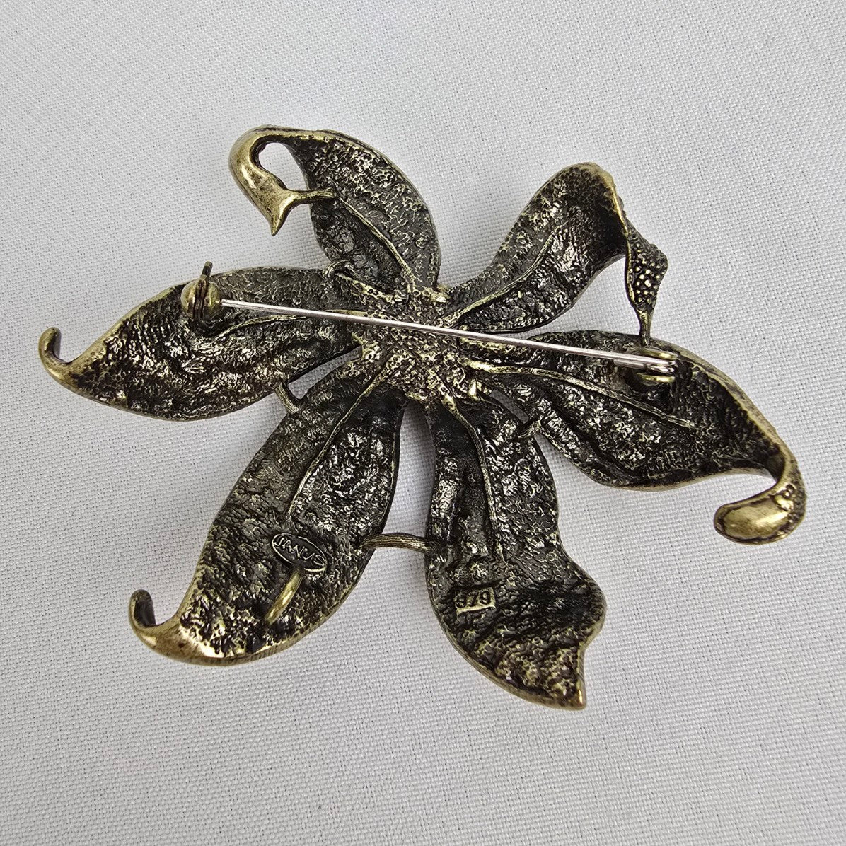 Janus Bronze Crystal Rhinestone Oversize Flower Brooch