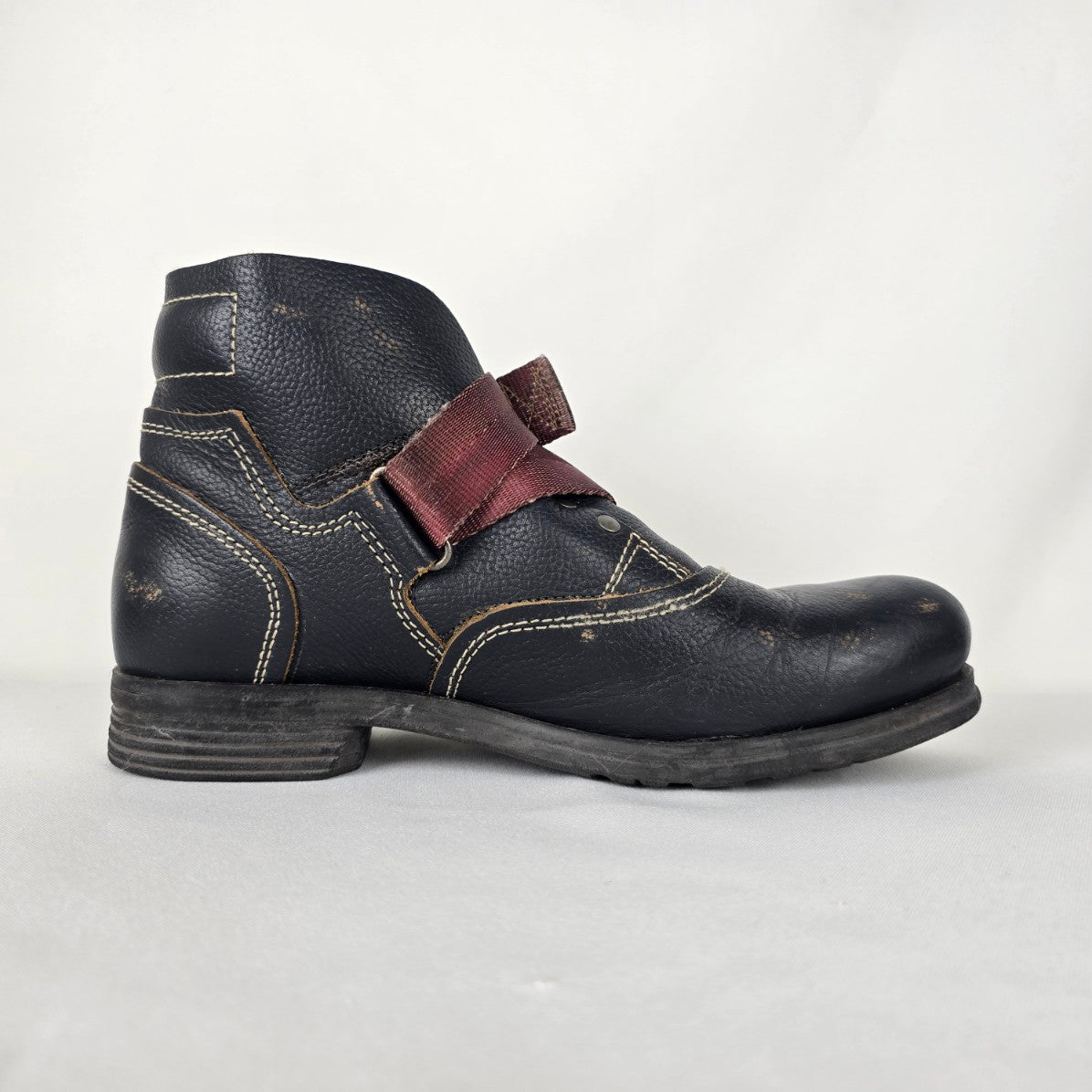 Fly London Saji Black Leather Distressed Moto Ankle Boots Size 9